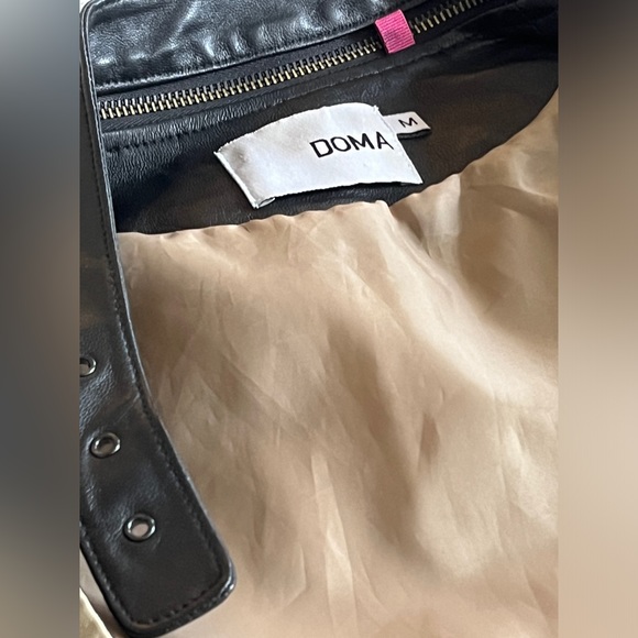 DOMA Moto Jacket CONVERTIBLE Leather Khaki Panel Zipper Coat Cropped Blazer Top - Picture 15 of 17